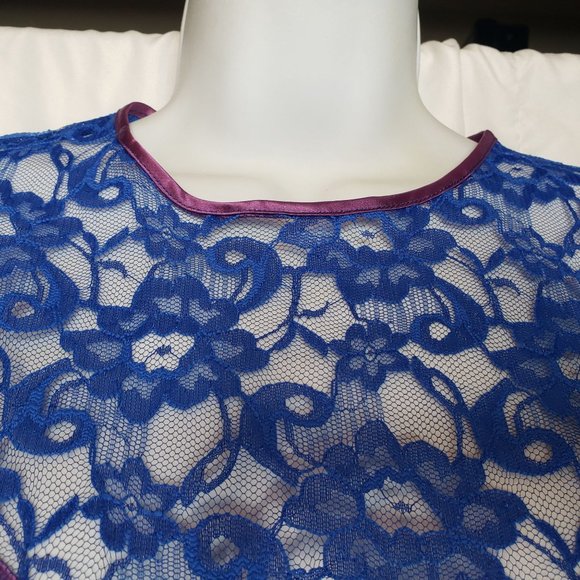 Vintage Formal Blue Lace Dress Purple Trim And Bows Union Made Prom 80s Retro - Picture 6 of 10